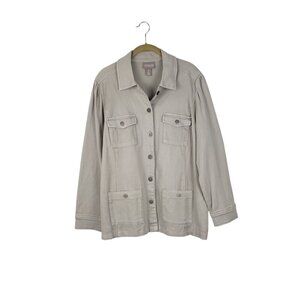 Chicos Four Pocket Jacket NWT Khaki Neutral 570349591 Utility Womens Size 2/L